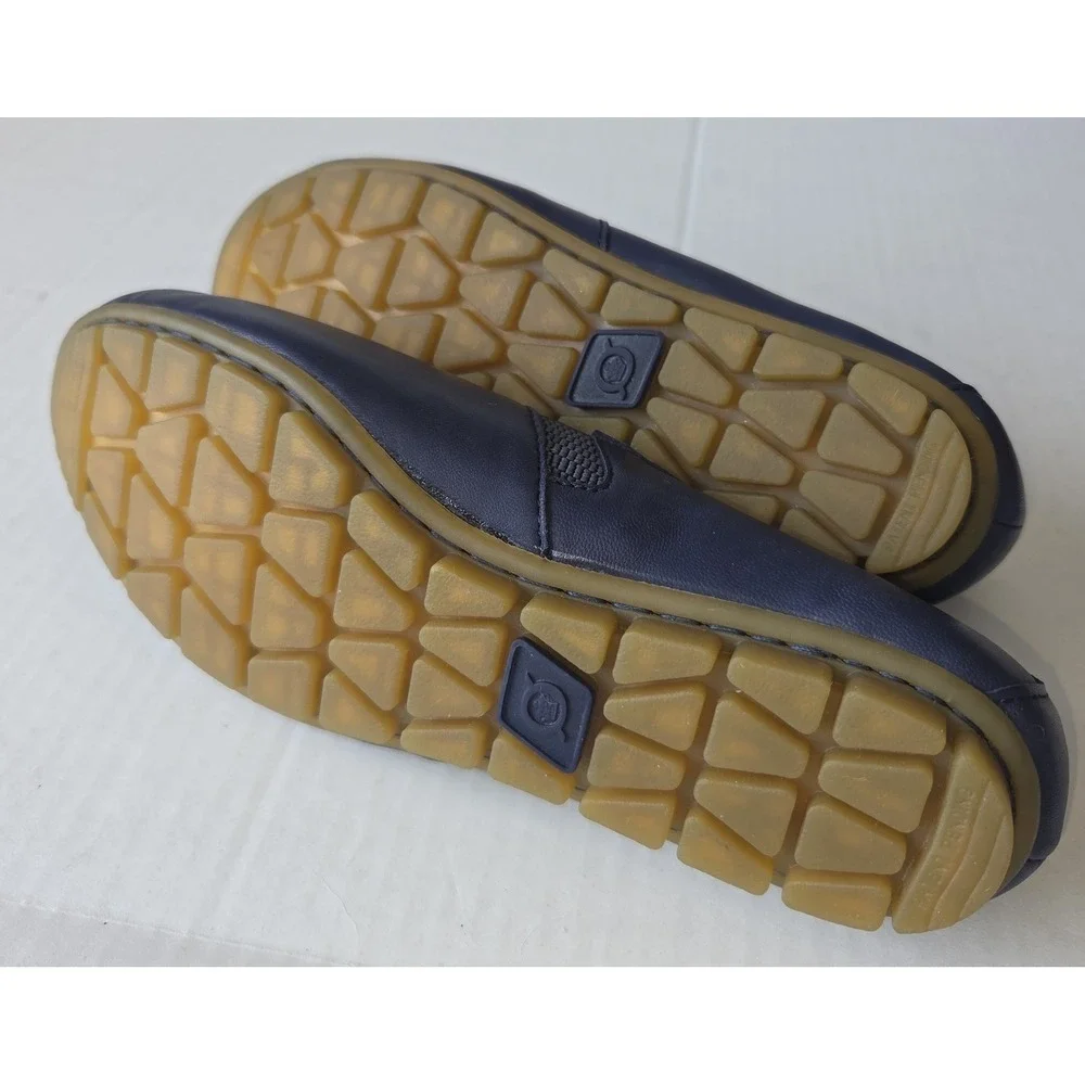 BORN Sebra Leather Flats Size 6.5M Navy Slip On Arch Support Comfort Women